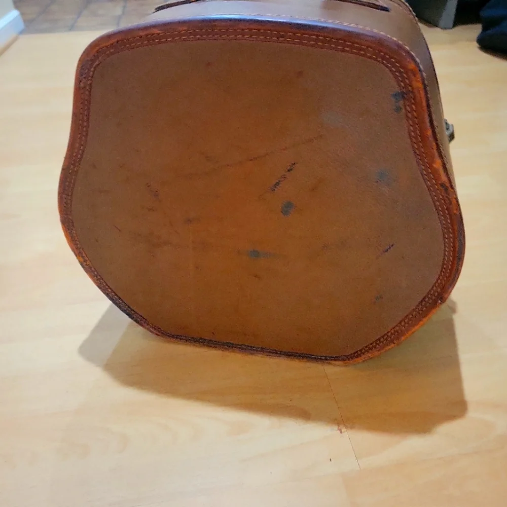 Unique Vintage luggage For a Havana hat...? leather w/ original travel stickers